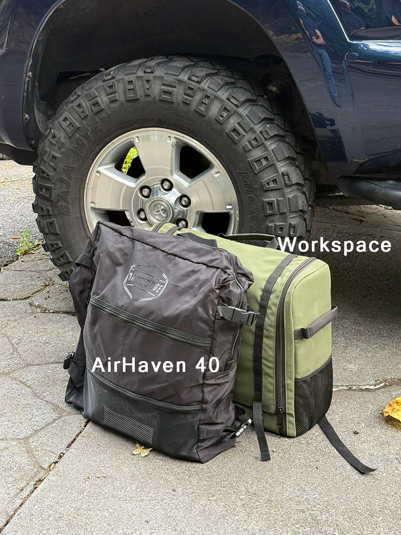AirHaven 40 deflated and packed into its bag