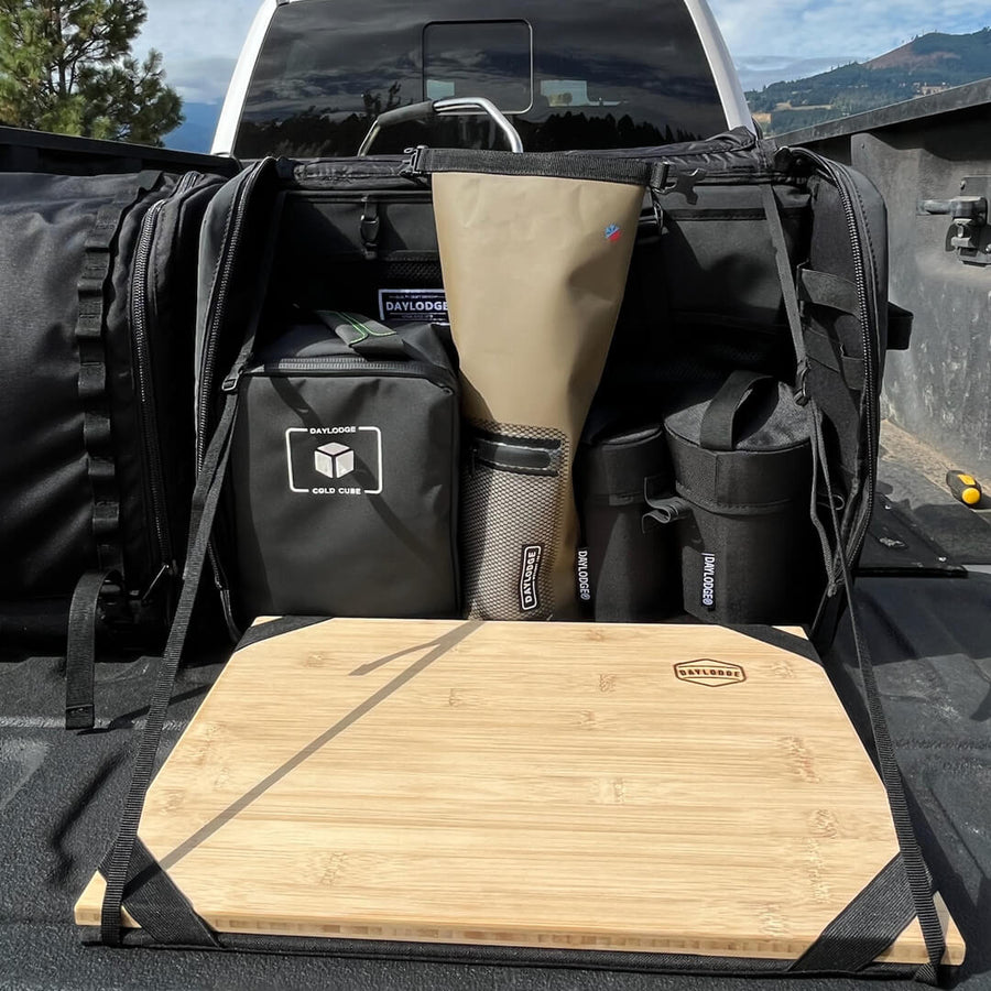 Workspace Camp Collection set up on a tailgate