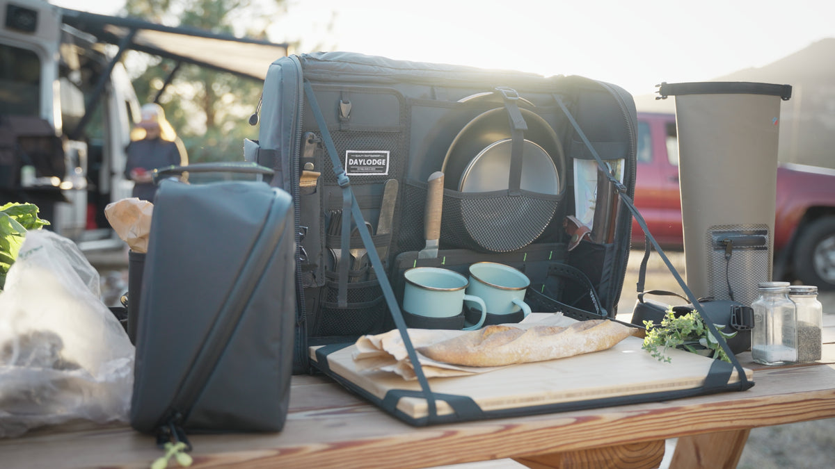 diy camping gear Workspace Mobile Camp Kitchen Brown TPU with Bamboo Cutting Board