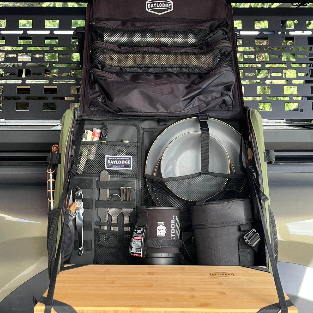 Workspace Camp Kitchen hung on a vehicle