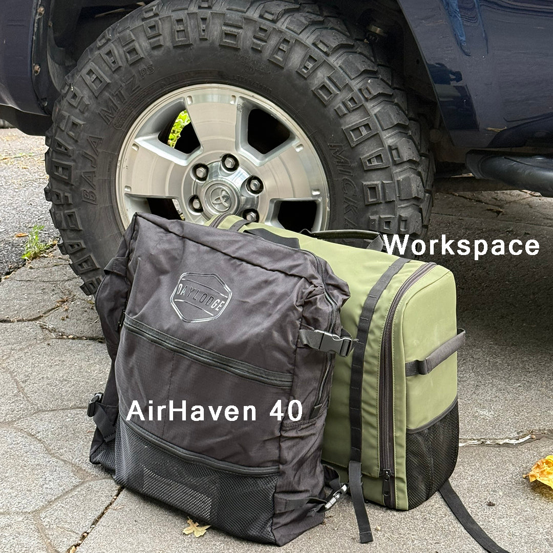 AirHaven 40 packed with a Workspace bag