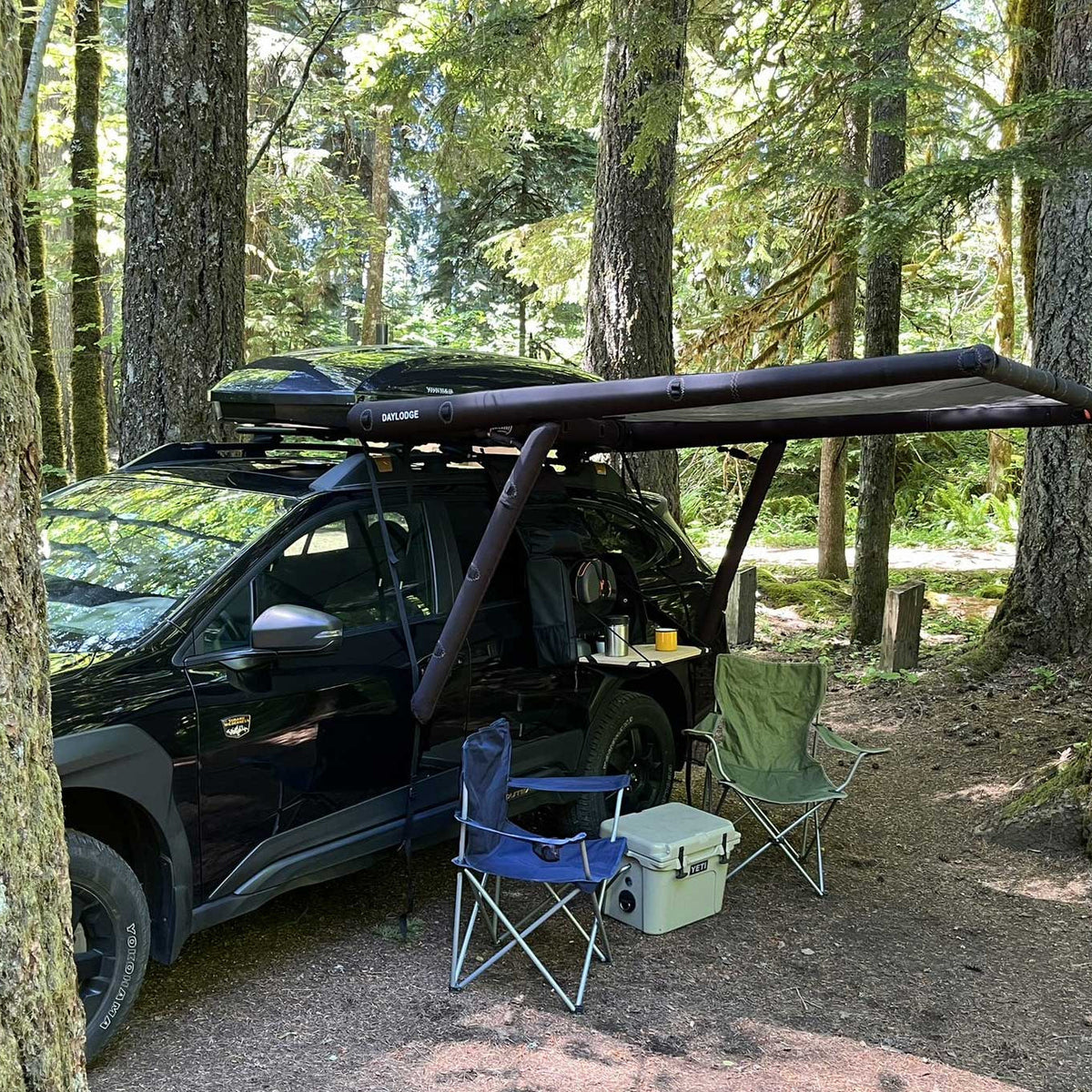 Inflatable awning on a Subaru Outback Wilderness
