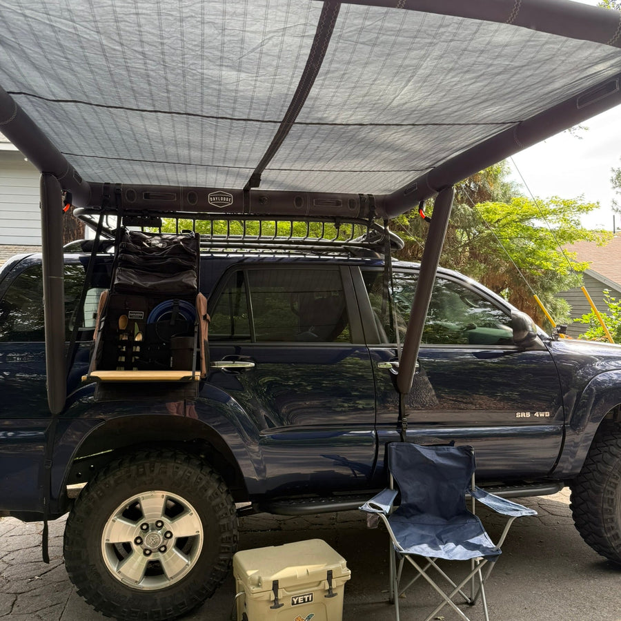 Camp set up under the awning