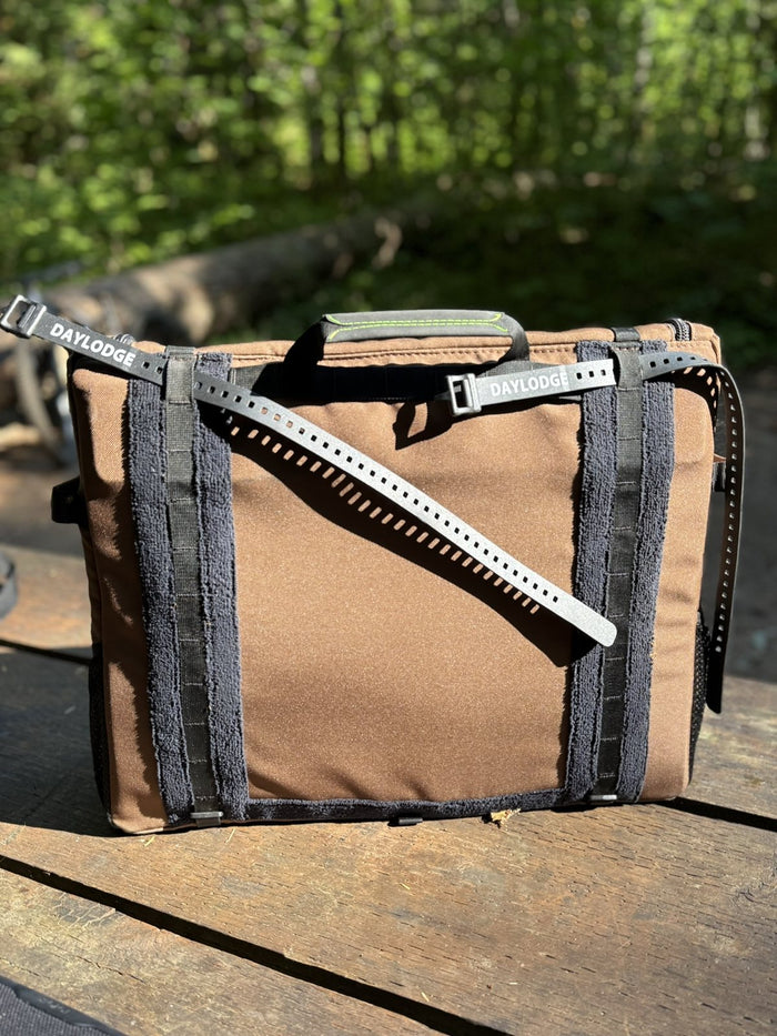 Back of the Workspace with FlexMount rubber straps through the webbing