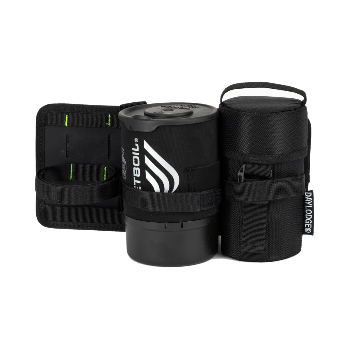 Workspace bottle panel holding a Jetboil stove and a Stash 16