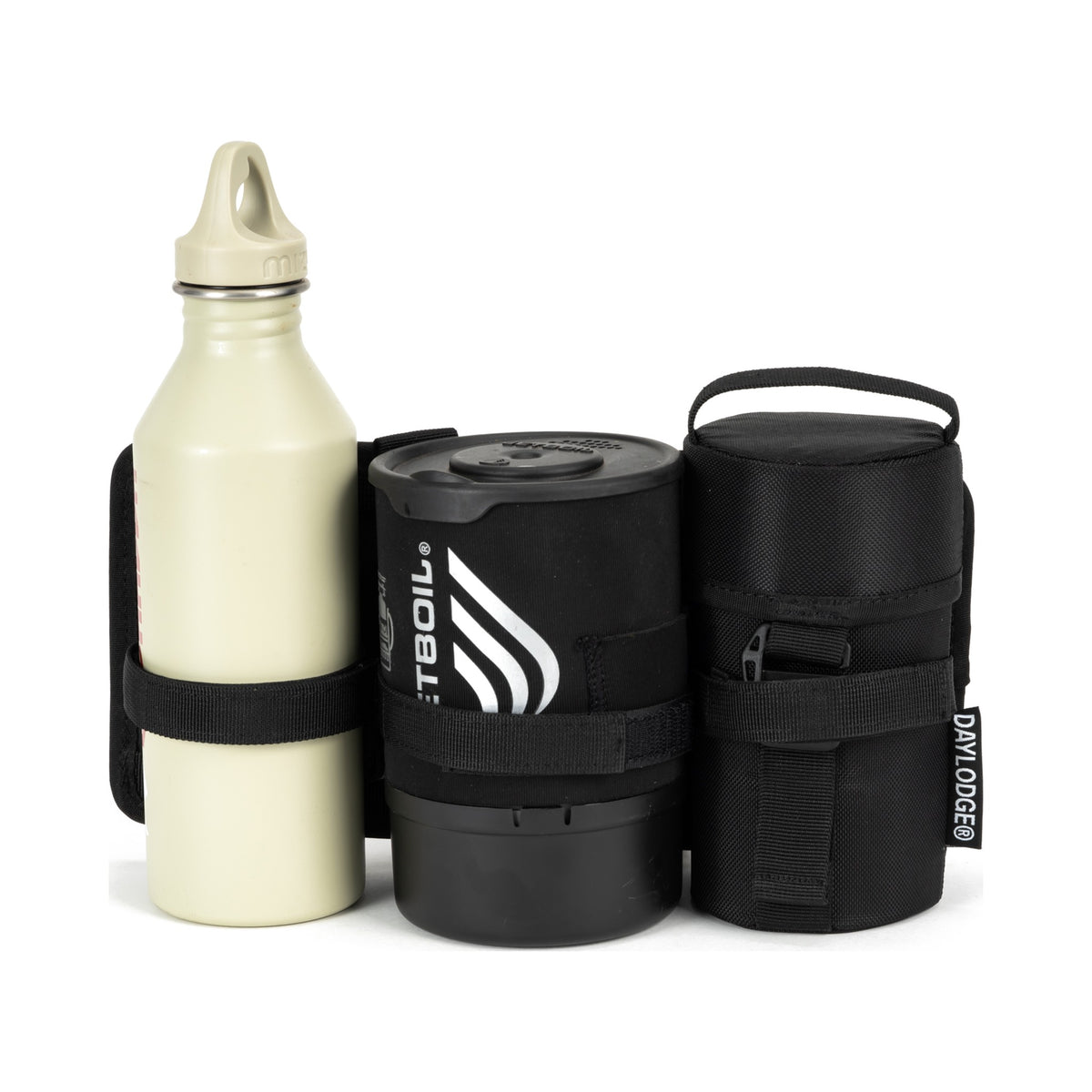 Workspace bottle panel holding a water bottle, a Jetboil and a Stash 16