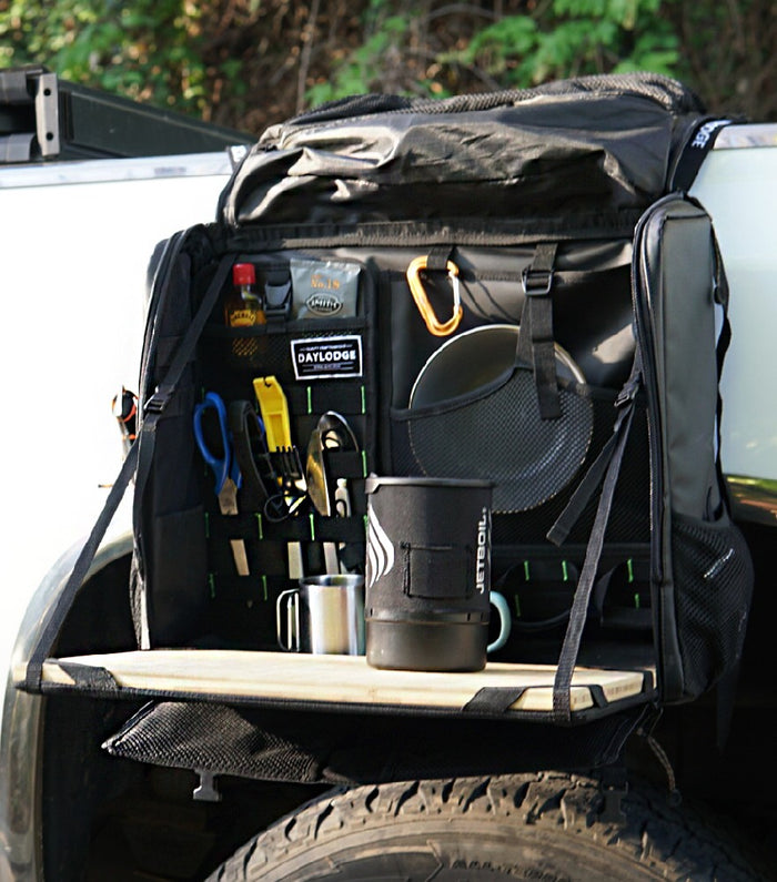 Ford Super Duty Fullsize beds workspace bag mount for creating space. Saddle bag for your truck.